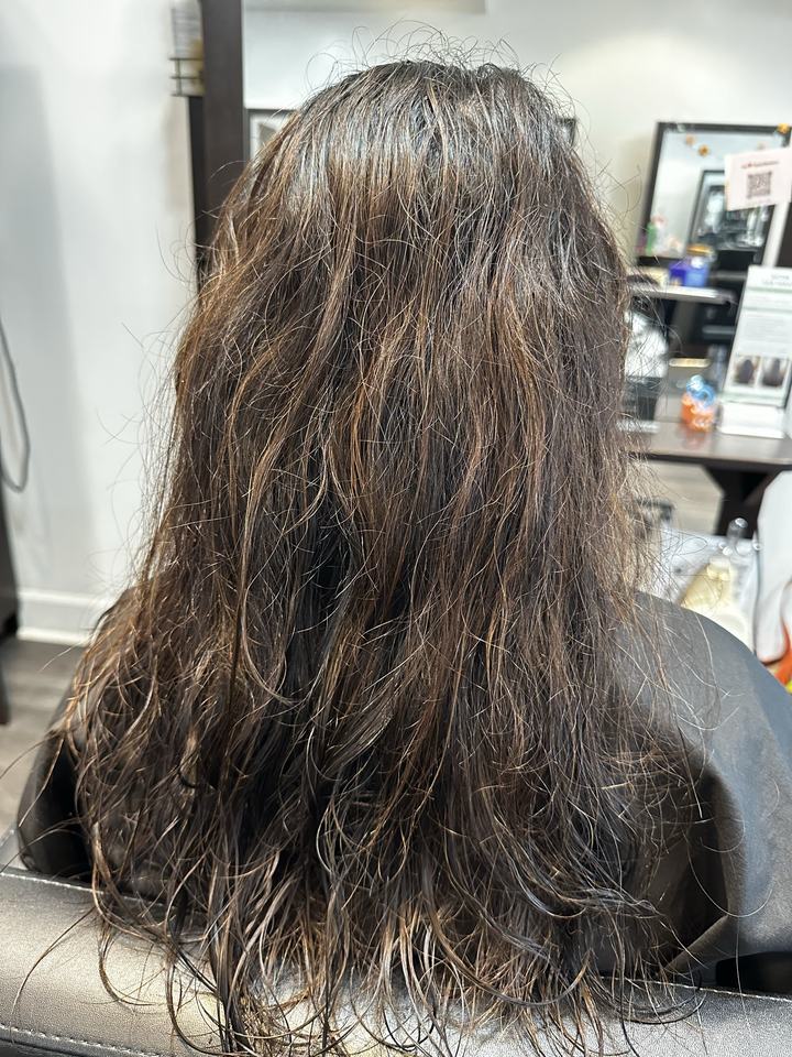 Hair before hair botox, seen from behind