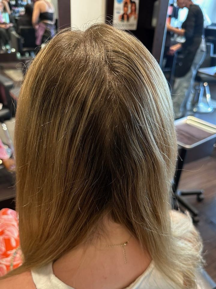 Hair before a color service, seen from behind