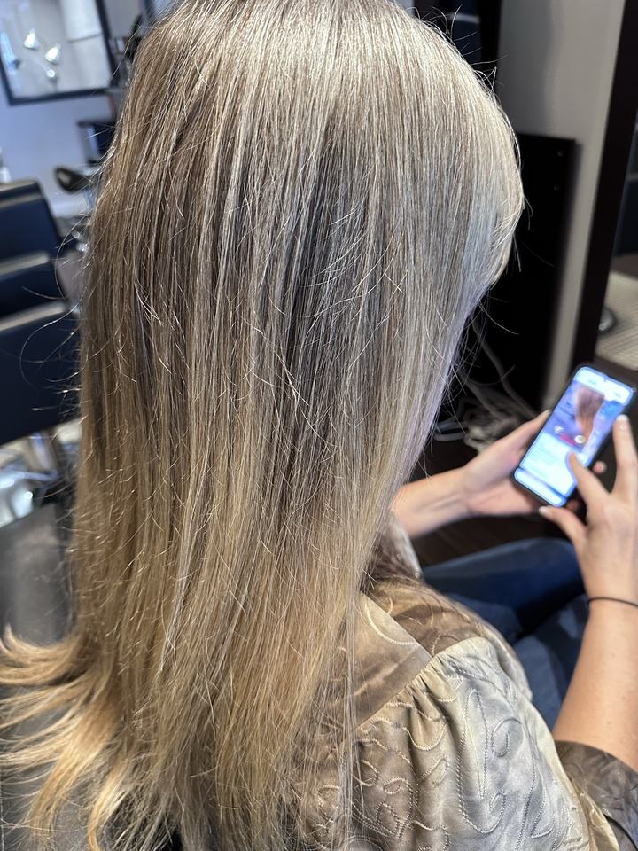 Hair before a color service, seen from behind