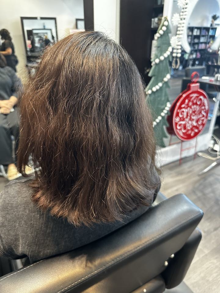 Hair before a haircut and highlights, seen from behind