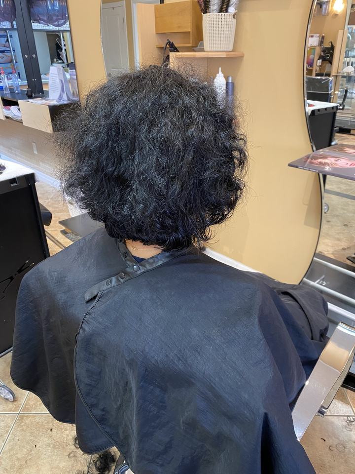 Hair before a keratin treatment, seen from behind